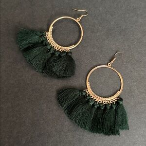 Bohemian Dark-Green Tassel Earrings, Women Fashion